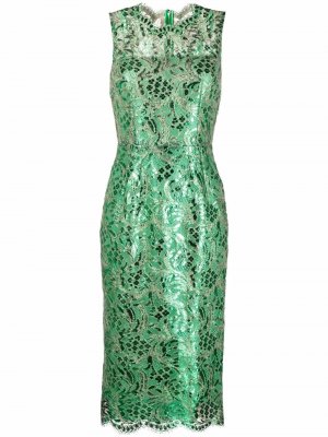 Кружевное платье миди без рукавов Dolce & Gabbana. Цвет: зеленый