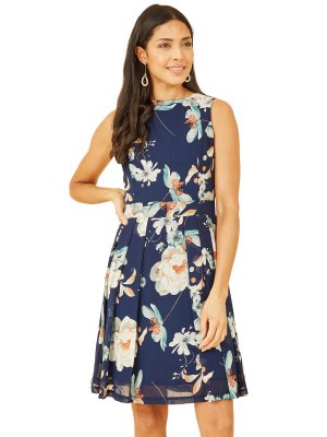 Мини-платье с плиссированной юбкой Mela London цветочным принтом, темно-синий Yumi