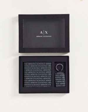 Подарочный набор из бумажника и брелока для ключей с принтом логотипа -Черный цвет Armani Exchange
