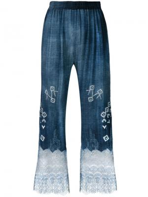 Укороченные брюки с кружевной отделкой Ermanno Scervino. Цвет: синий