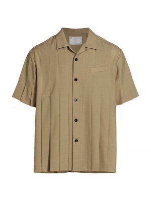 Костюмная плиссированная рубашка с короткими рукавами из смесовой шерсти , бежевый Sacai