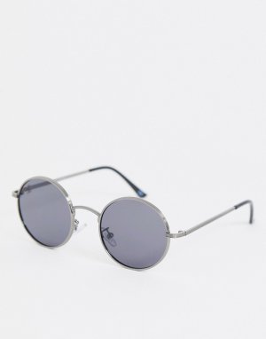 Серебристые солнцезащитные очки в круглой оправе -Черный Jeepers Peepers
