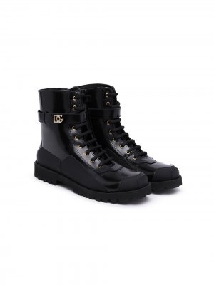 Ботинки в стиле милитари на шнуровке Dolce & Gabbana Kids. Цвет: черный
