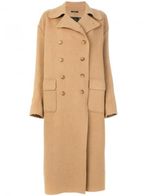 Длинное двубортное пальто R13. Цвет: коричневый