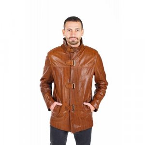 Кожаная куртка , размер 50, коричневый Valentini. Цвет: рыжий/коричневый