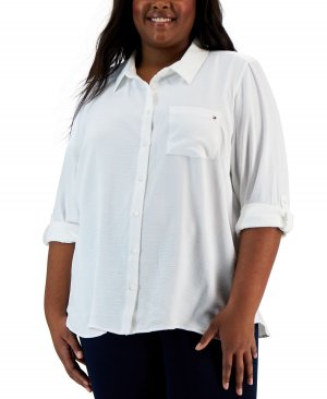 Рубашка больших размеров с рукавами-рукавами и пуговицами эмблемой , мульти Tommy Hilfiger