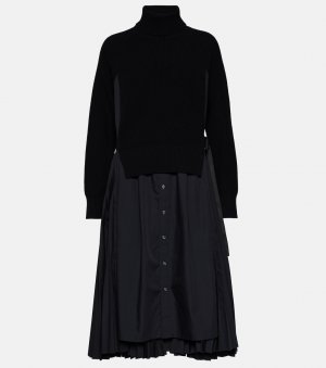 Платье миди с воротником-водолазкой , черный Sacai