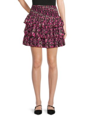Многоярусная мини-юбка с цветочным принтом , цвет Black Fuchsia Multi Endless Rose