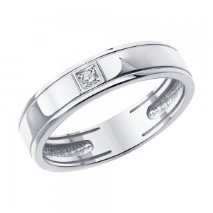 Обручальное кольцо из белого золота с бриллиантом SOKOLOV