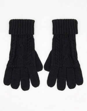 Черные вязаные перчатки с узором «косы» -Черный цвет Boardmans