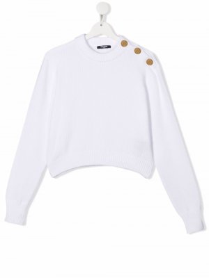 Button-detail crew neck sweatshirt Balmain Kids. Цвет: белый