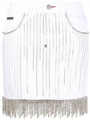 Джинсовая юбка с кристаллами Philipp Plein. Цвет: белый