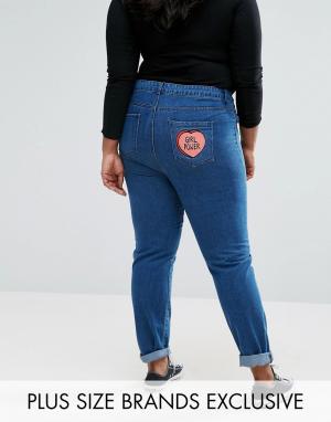 Джинсы в винтажном стиле с вышивкой на заднем кармане Daisy Street Plu Plus. Цвет: синий
