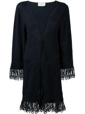 Пальто-кардиган с кисточками на завязках Antonia Zander. Цвет: синий