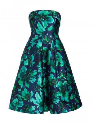 Атласное платье-миди с цветочным принтом без бретелек , синий Amsale