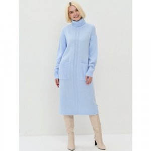 Платье-свитер , повседневное, прямой силуэт, макси, карманы, вязаное, размер 44/46, голубой VAY. Цвет: голубой