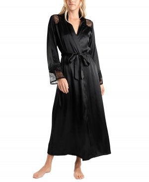 Женский атласный халат Enchante с кружевной отделкой , черный Linea Donatella