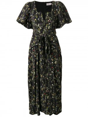 Платье миди с цветочным принтом Preen By Thornton Bregazzi. Цвет: черный