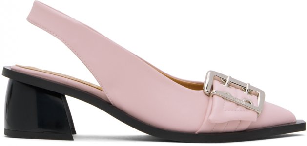 Розовые женские туфли на каблуке с открытой пяткой и пряжкой Ganni