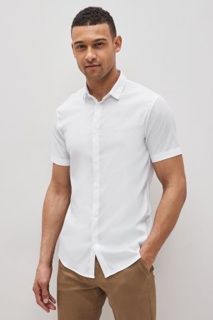 Белая рубашка стрейч с короткими рукавами, белый Armani Exchange