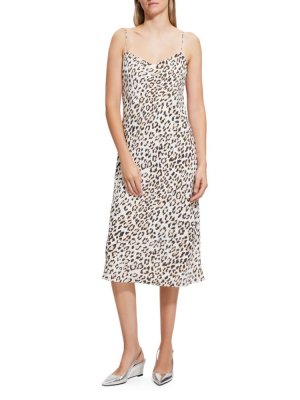 Атласное платье-миди с леопардовым принтом , цвет Natural Theory