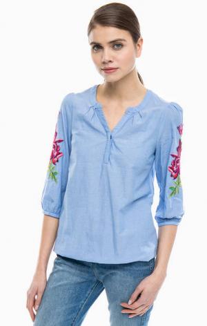 Блуза из хлопка с вышивкой на рукавах LERROS. Цвет: цветочный принт