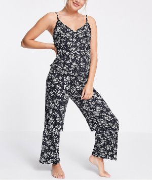 Пижама из мягкой ткани с мелким цветочным принтом майки и брюк -Multi New Look