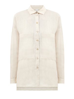 Льняная рубашка асимметричного кроя с макро-карманами ELEVENTY. Цвет: бежевый