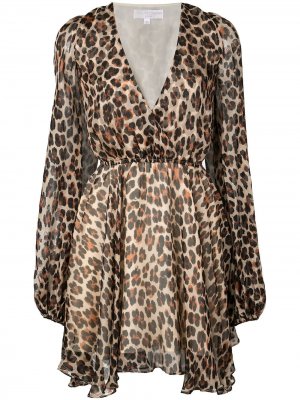 Платье мини с леопардовым принтом Caroline Constas. Цвет: коричневый