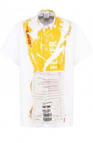 Хлопковая рубашка свободного кроя с короткими рукавами Vetements. Цвет: белый