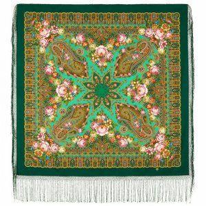 Платок ,148х148 см, розовый, зеленый Павловопосадская платочная мануфактура. Цвет: зеленый