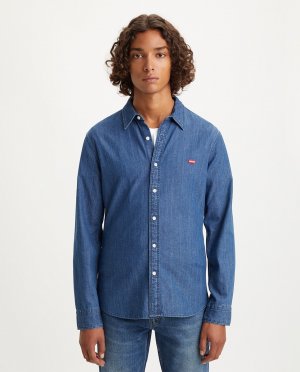 Синяя мужская джинсовая рубашка с длинным рукавом Levi's, синий Levi's
