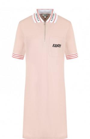 Хлопковое платье-поло с контрастной отделкой Kenzo. Цвет: розовый