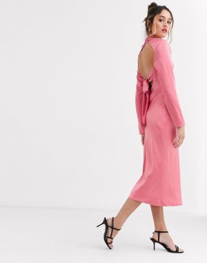 Розовое атласное платье миди с квадратным вырезом C/Meo-Розовый цвет C/meo Collective