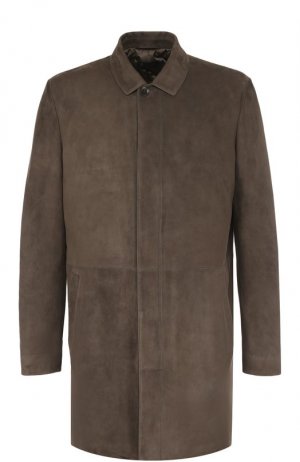 Однобортное замшевое пальто с отложным воротником Loro Piana. Цвет: бежевый