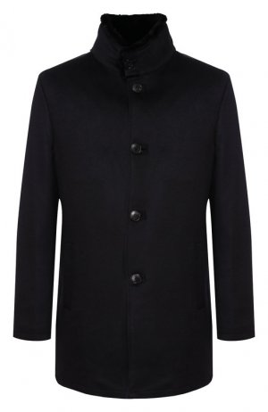 Кашемировое пальто с меховой подкладкой Andrea Campagna. Цвет: темно-синий