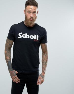 Черная зауженная футболка Schott. Цвет: черный