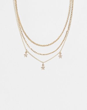 Золотистое ожерелье-чокер с подвесками в виде звезд -Золотистый Topshop