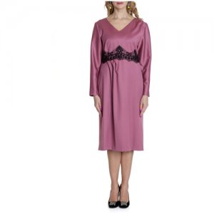 Платье из шерсти цвета пудры, вышивка кружева, 46-48 Iya Yots. Цвет: розовый