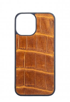 Чехол для iPhone 12 Pro МАХ из кожи крокодила BARDINI. Цвет: коричневый