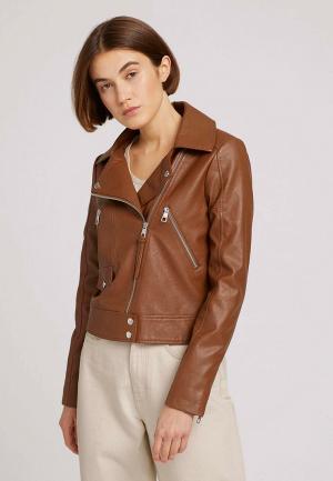 Куртка кожаная Tom Tailor Denim. Цвет: коричневый
