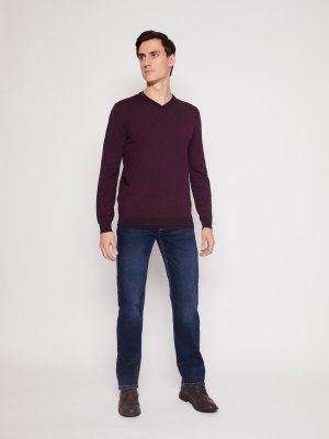 Пуловер с V-образным вырезом zolla. Цвет: бордо