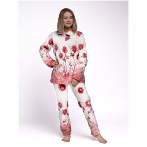 Костюм домашний женский Vakkas- tekstile велюровый для дома ,пижама женская теплая Вакас-текстиль. Цвет: белый/розовый/красный