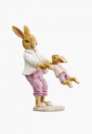 Фигурка декоративная Decogallery Папа кролик с малышом сорванцом 14х5 см. Цвет: разноцветный