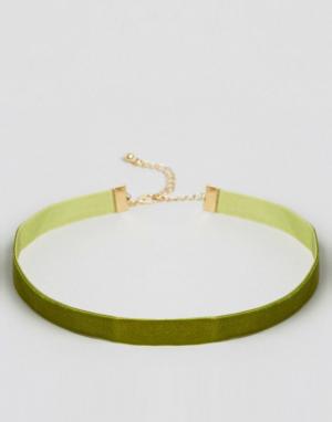 Бархатное ожерелье-чокер цвета хаки DesignB London. Цвет: зеленый