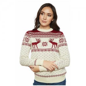 Шерстяной свитер, классический скандинавский орнамент с Оленями и снежинками, натуральная шерсть, молочный цвет, размер XS AnyMalls. Цвет: белый/молочный