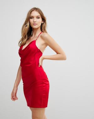 Атласное платье-комбинация с драпировкой Supersticious Corvette WYLDR. Цвет: красный