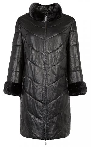 Куртка из натуральной кожи с отделкой мехом норки и трикотажными митенками La reine blanche