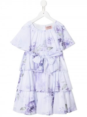 Многослойное платье с цветочным принтом MARCHESA NOTTE MINI. Цвет: фиолетовый