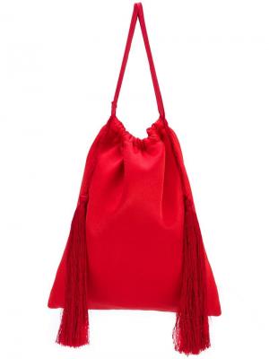 Атласная сумка с декоративными кисточками Attico. Цвет: красный